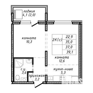 2-к квартира, вторичка, 37м2, 16/17 этаж