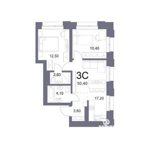 3-к квартира, вторичка, 50м2, 19/25 этаж