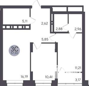 2-к квартира, вторичка, 57м2, 13/25 этаж
