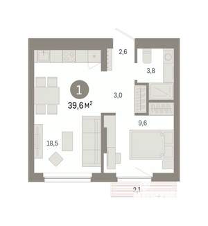 1-к квартира, вторичка, 40м2, 7/9 этаж