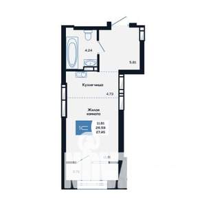 Студия квартира, вторичка, 28м2, 23/25 этаж
