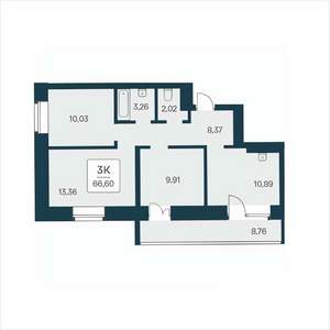 3-к квартира, вторичка, 67м2, 13/25 этаж