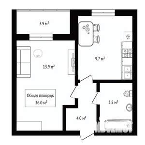 1-к квартира, вторичка, 36м2, 5/17 этаж