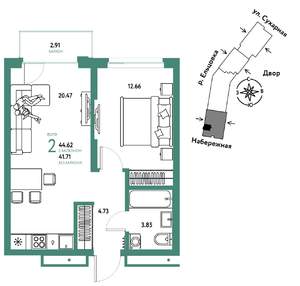 2-к квартира, вторичка, 45м2, 3/28 этаж