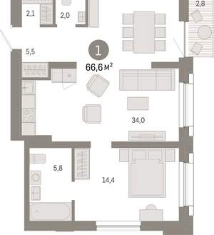 1-к квартира, вторичка, 67м2, 4/17 этаж