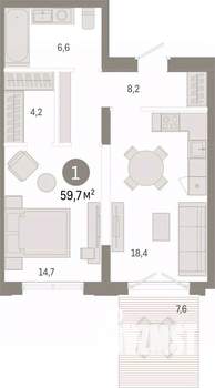 1-к квартира, вторичка, 60м2, 1/8 этаж
