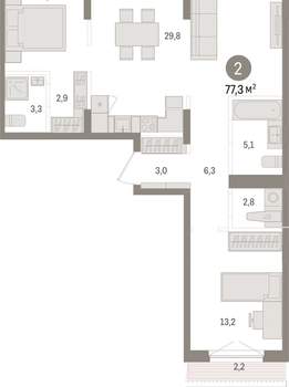 2-к квартира, вторичка, 77м2, 8/15 этаж
