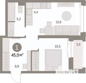 1-к квартира, вторичка, 45м2, 24/30 этаж