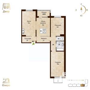 3-к квартира, строящийся дом, 82м2, 1/17 этаж