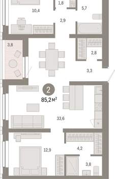 2-к квартира, вторичка, 85м2, 13/17 этаж