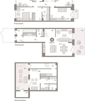 4-к квартира, вторичка, 227м2, 2/11 этаж