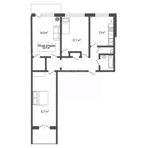 3-к квартира, вторичка, 61м2, 9/9 этаж