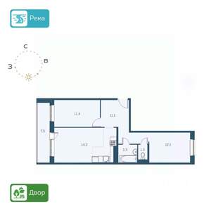 3-к квартира, строящийся дом, 63м2, 11/17 этаж