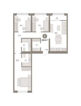 3-к квартира, вторичка, 87м2, 7/8 этаж