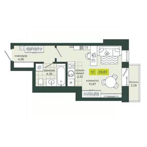 1-к квартира, вторичка, 30м2, 22/25 этаж