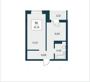 1-к квартира, вторичка, 42м2, 3/25 этаж