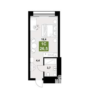 Студия квартира, строящийся дом, 27м2, 10/13 этаж