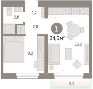 1-к квартира, вторичка, 35м2, 6/12 этаж
