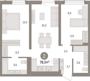 2-к квартира, вторичка, 78м2, 2/15 этаж
