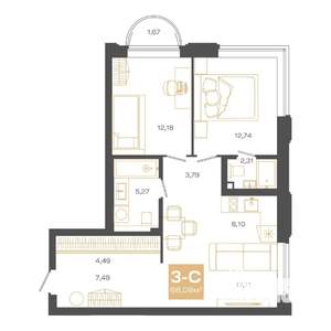 3-к квартира, вторичка, 68м2, 4/24 этаж