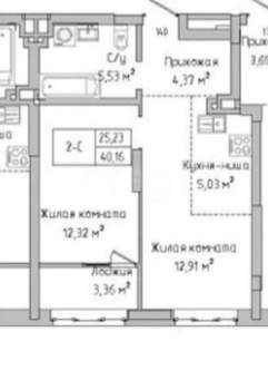 2-к квартира, вторичка, 40м2, 11/27 этаж