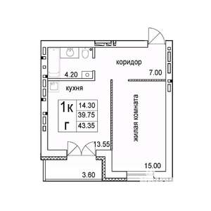1-к квартира, вторичка, 43м2, 7/8 этаж