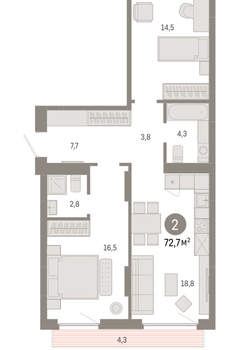 2-к квартира, вторичка, 73м2, 6/12 этаж