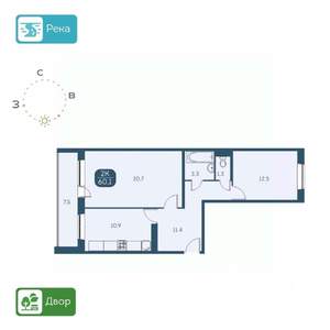 2-к квартира, вторичка, 64м2, 17/17 этаж