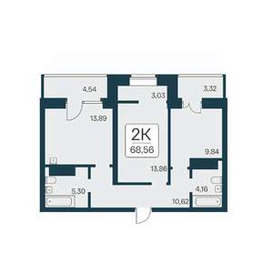 2-к квартира, вторичка, 69м2, 22/25 этаж