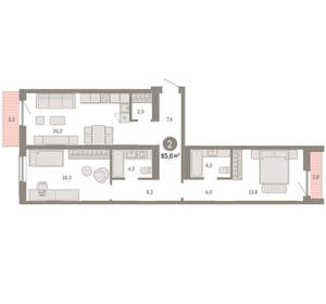 2-к квартира, вторичка, 86м2, 8/15 этаж