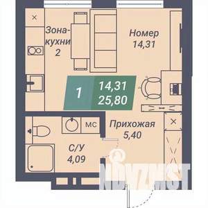 Студия квартира, строящийся дом, 26м2, 4/23 этаж
