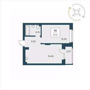 1-к квартира, вторичка, 40м2, 9/9 этаж