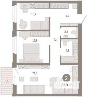2-к квартира, вторичка, 68м2, 13/14 этаж