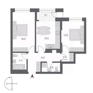 2-к квартира, вторичка, 62м2, 10/20 этаж