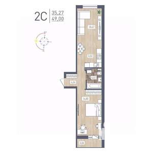 2-к квартира, строящийся дом, 49м2, 8/17 этаж