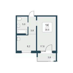 1-к квартира, вторичка, 39м2, 12/17 этаж
