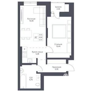 2-к квартира, вторичка, 52м2, 4/24 этаж