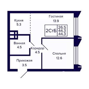 2-к квартира, вторичка, 44м2, 6/8 этаж