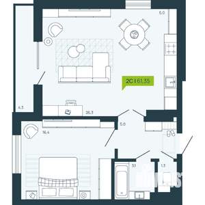2-к квартира, вторичка, 61м2, 9/17 этаж