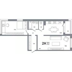 2-к квартира, вторичка, 70м2, 11/12 этаж