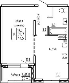 1-к квартира, строящийся дом, 42м2, 2/14 этаж