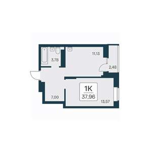 1-к квартира, вторичка, 38м2, 22/23 этаж