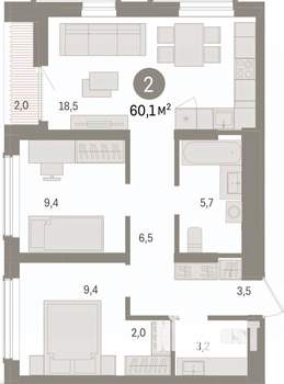 2-к квартира, вторичка, 60м2, 11/14 этаж