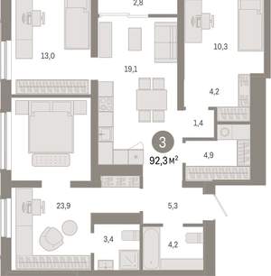 3-к квартира, вторичка, 92м2, 14/15 этаж