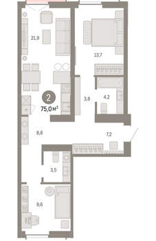 2-к квартира, вторичка, 75м2, 3/23 этаж
