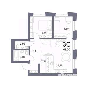 3-к квартира, вторичка, 63м2, 11/25 этаж