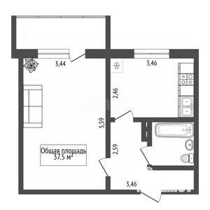 1-к квартира, вторичка, 38м2, 4/10 этаж