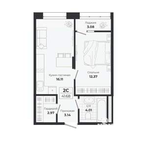 2-к квартира, вторичка, 39м2, 5/9 этаж