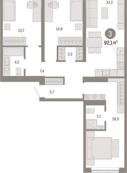 3-к квартира, вторичка, 92м2, 2/15 этаж