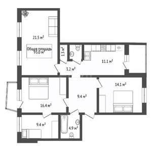 4-к квартира, вторичка, 93м2, 5/5 этаж
